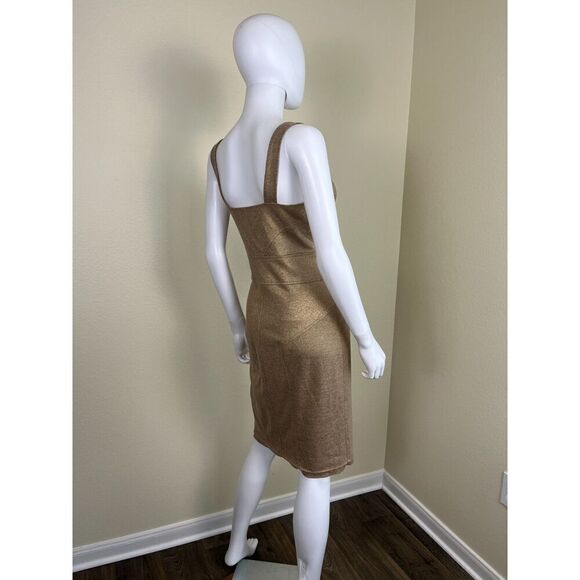 Diane Von Furstenberg Women's Size 8 Gold Matallic Tan Wool Sheath Dress Party - Picture 7 of 14